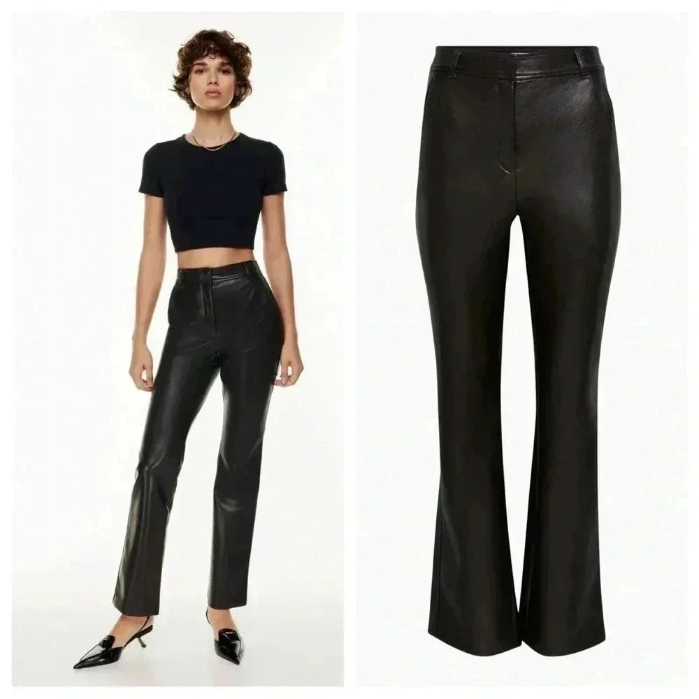Aritzia Babaton Publish Vegan Leather Bootcut Pants in Black Size 2